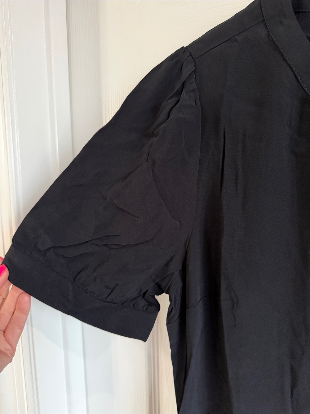 NWOT LOFT Black Button-Front Midi Dress with Short Puff Sleeves - Picture 4 of 10